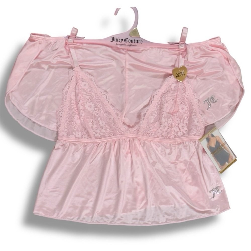 Juicy Couture Elegant Pink Satin Lingerie Sleepwear short Set Large NWOT Small